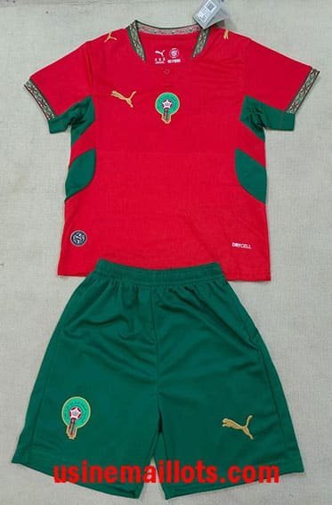 Maillot Enfant Maroc Domicile Coupe du Monde 2026 Rouge Vert