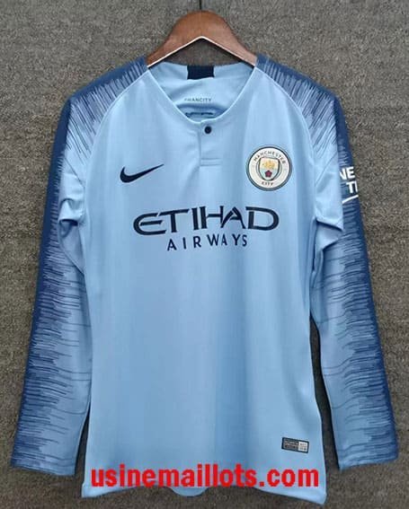 Maillot Rétro Manchester City Domicile Manches Longues 2018/2019