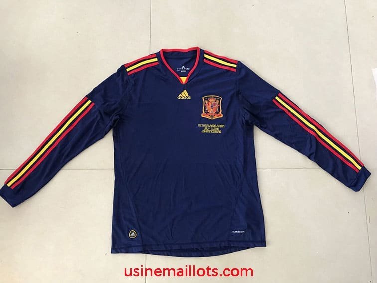 Maillot Rétro Espagne Extérieur Manches Longues 2010 Bleu